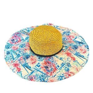 Lilly Pulitzer Women's "Sea To Shining Sea" Beach Sun Hat Blue & Pink Straw